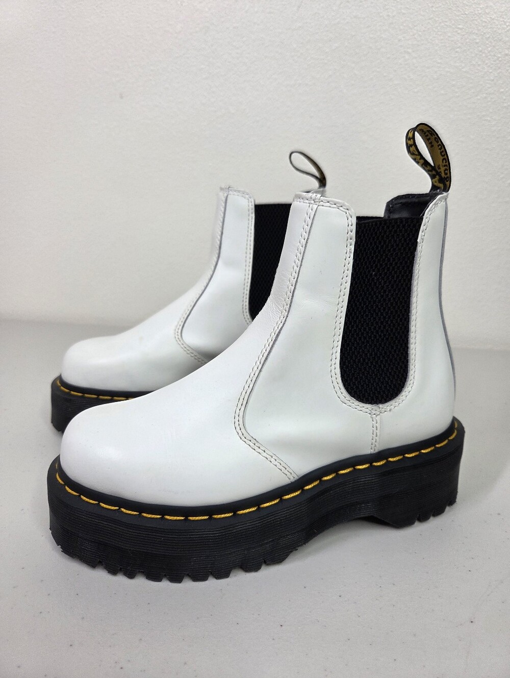 Dr. Martens 2976 Quad Smooth White Leather Platform Chelsea Boots